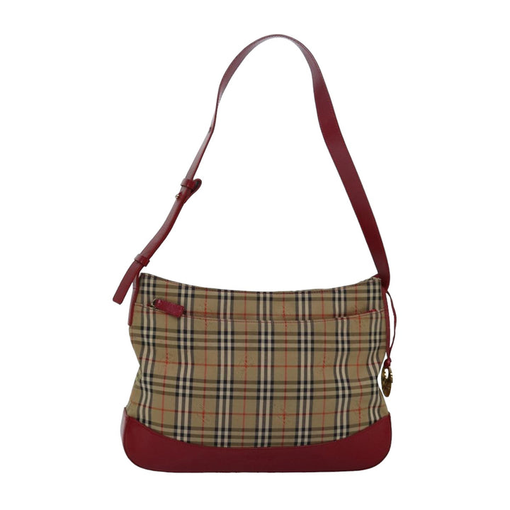 BurberrySs Nova Check Shoulder Bag Canvas Beige Red Auth 82690