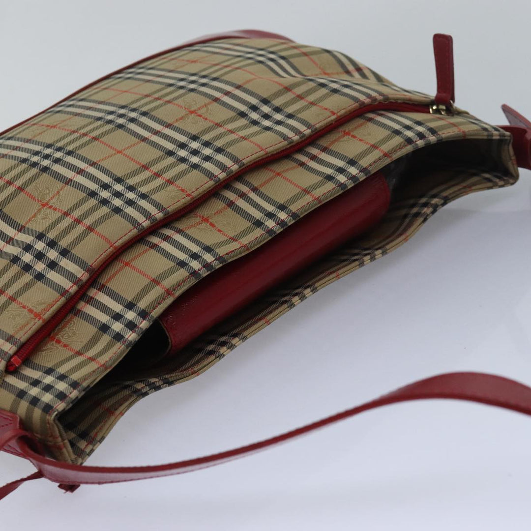 BurberrySs Nova Check Shoulder Bag Canvas Beige Red Auth 82690