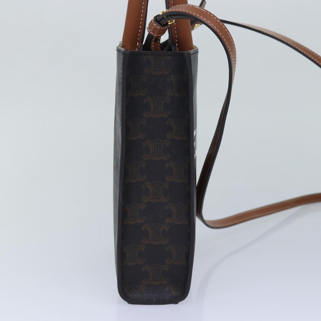 Celine Triomphe Mini Particle Cabas Hand Bag PVC Leather 2way Black Auth 82739A