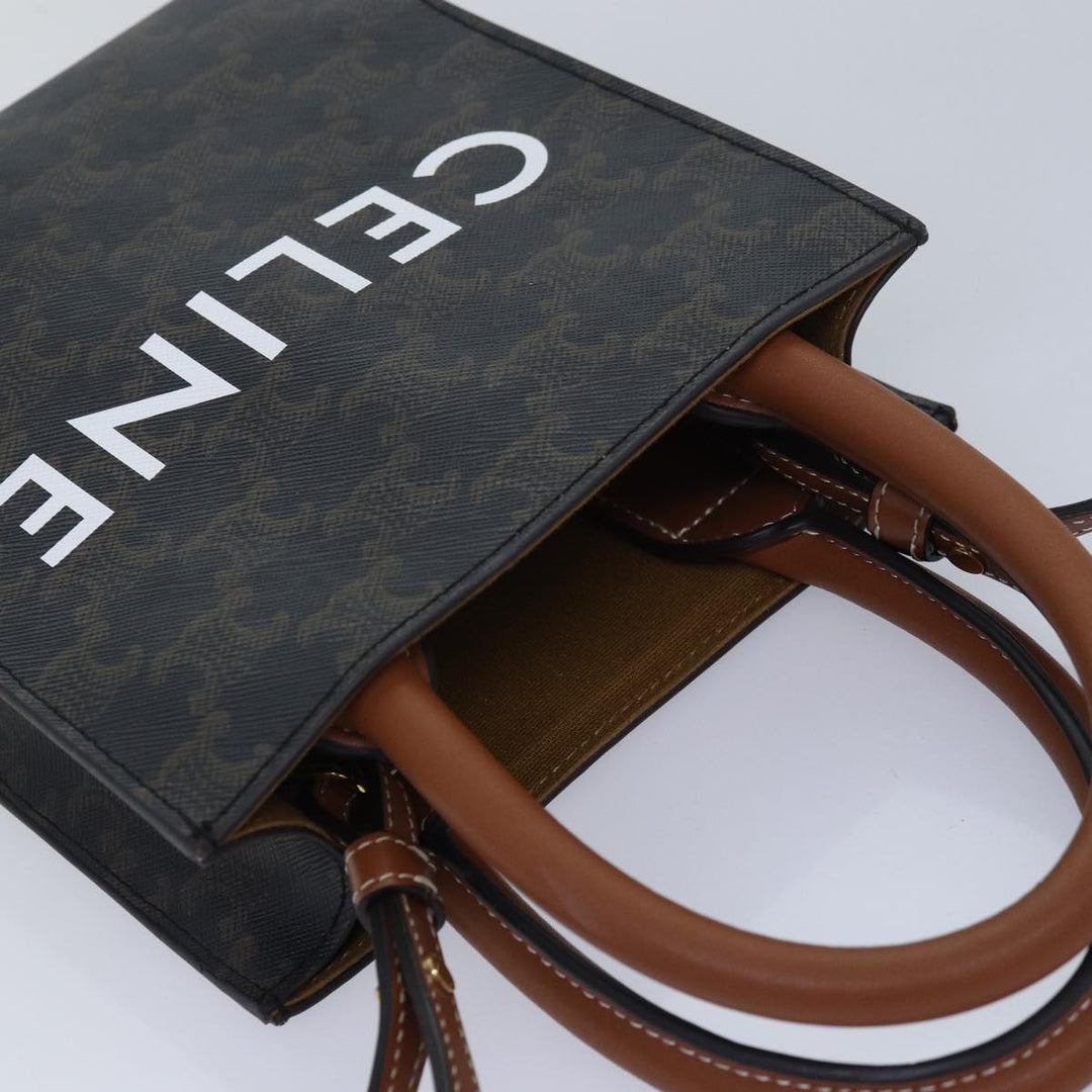Celine Triomphe Mini Particle Cabas Hand Bag PVC Leather 2way Black Auth 82739A