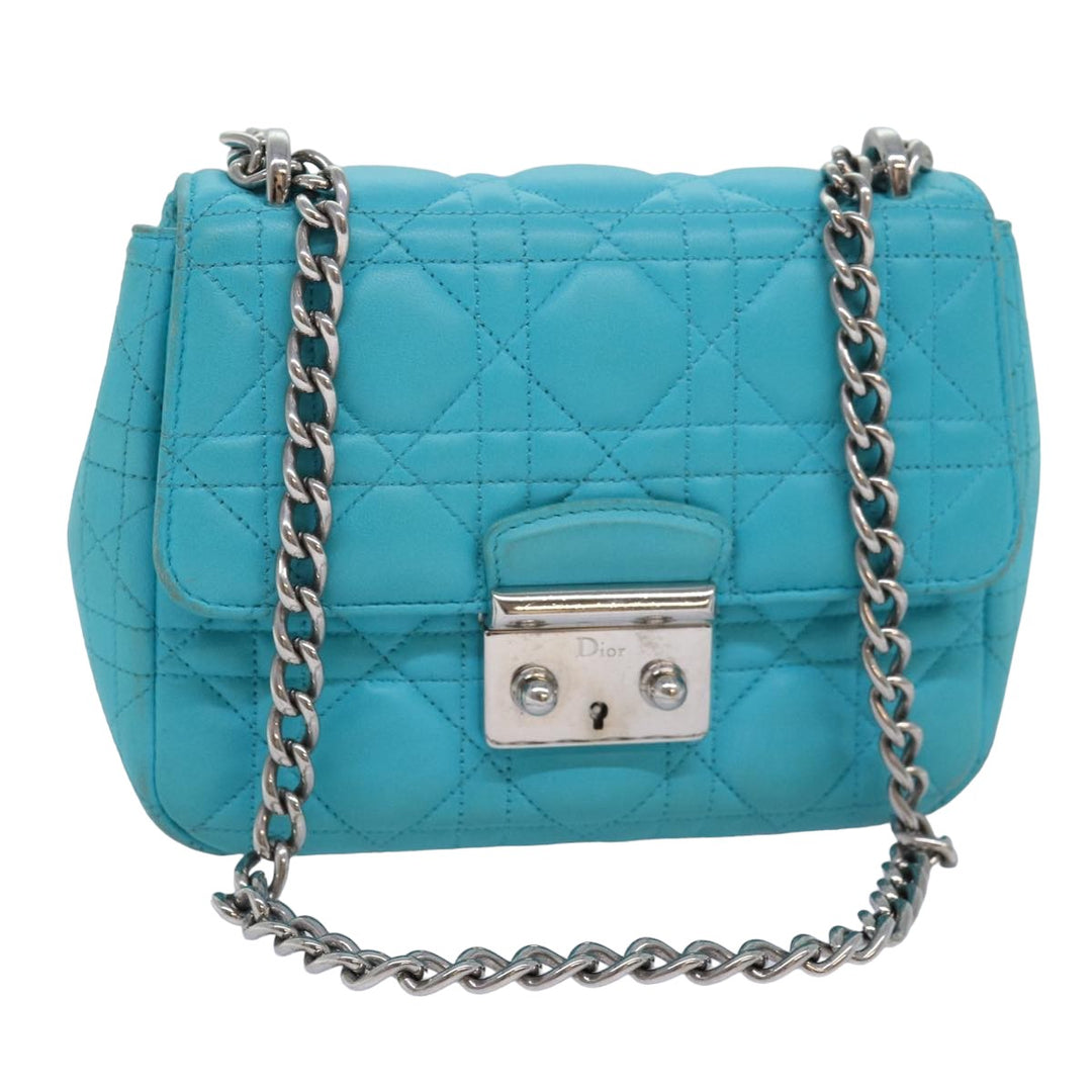 CHRISTIAN Top quality Dior Chain Canage Shoulder Bag Leather Blue Auth 82743