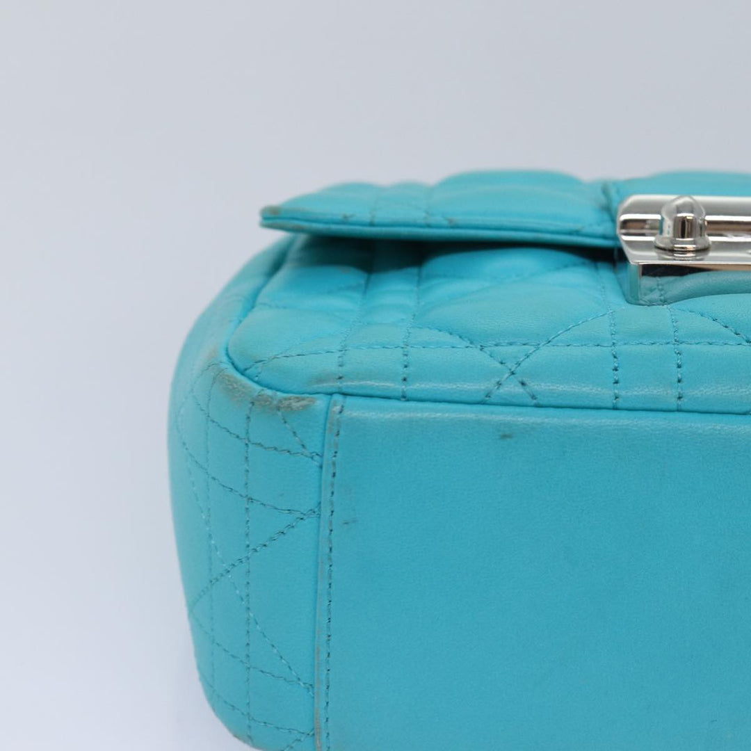 CHRISTIAN Top quality Dior Chain Canage Shoulder Bag Leather Blue Auth 82743