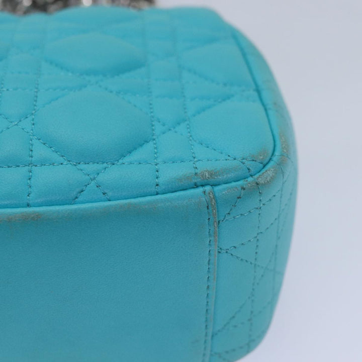 CHRISTIAN Top quality Dior Chain Canage Shoulder Bag Leather Blue Auth 82743