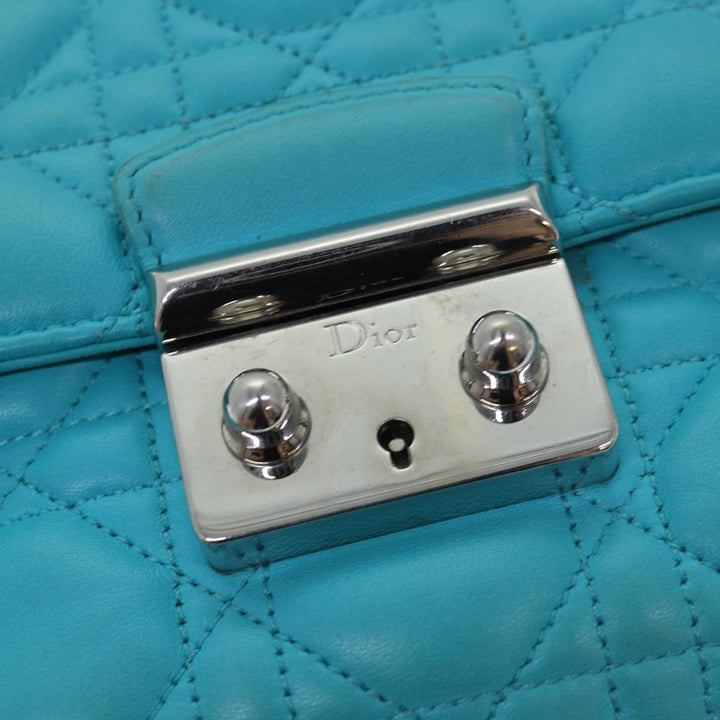 CHRISTIAN Top quality Dior Chain Canage Shoulder Bag Leather Blue Auth 82743