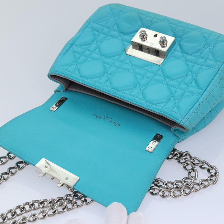CHRISTIAN Top quality Dior Chain Canage Shoulder Bag Leather Blue Auth 82743