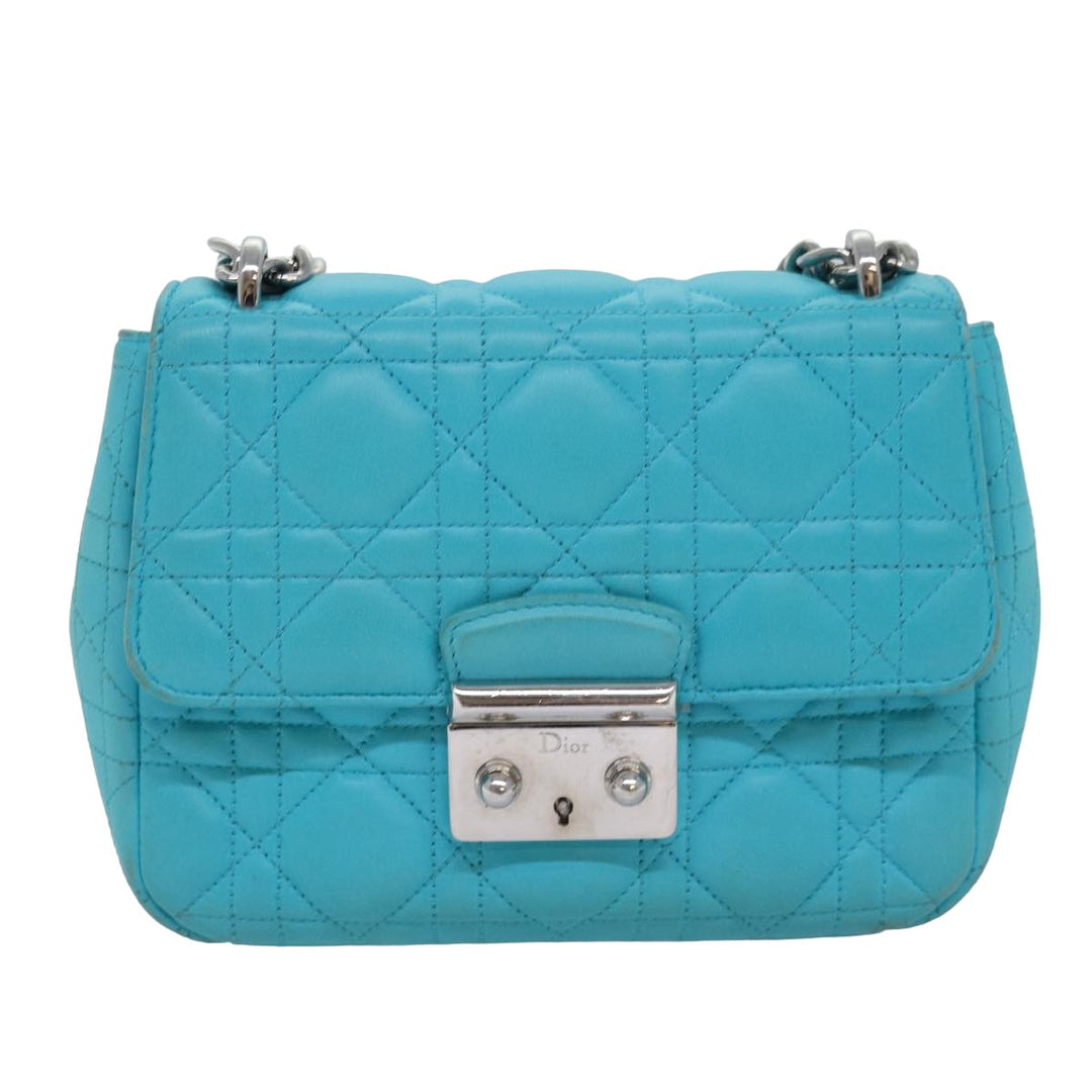 CHRISTIAN Top quality Dior Chain Canage Shoulder Bag Leather Blue Auth 82743
