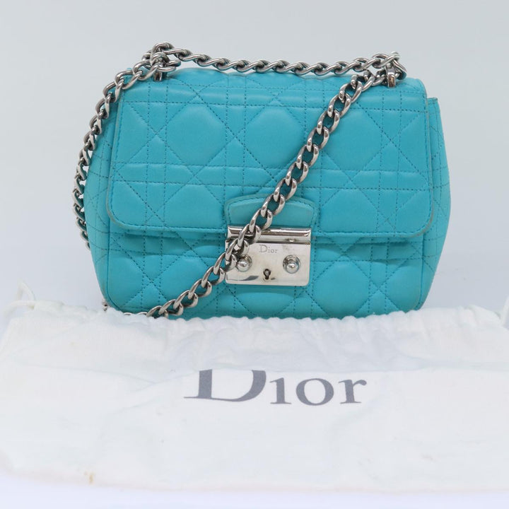 CHRISTIAN Top quality Dior Chain Canage Shoulder Bag Leather Blue Auth 82743