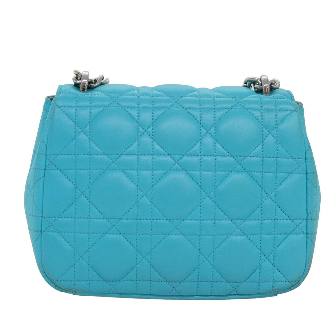CHRISTIAN Top quality Dior Chain Canage Shoulder Bag Leather Blue Auth 82743