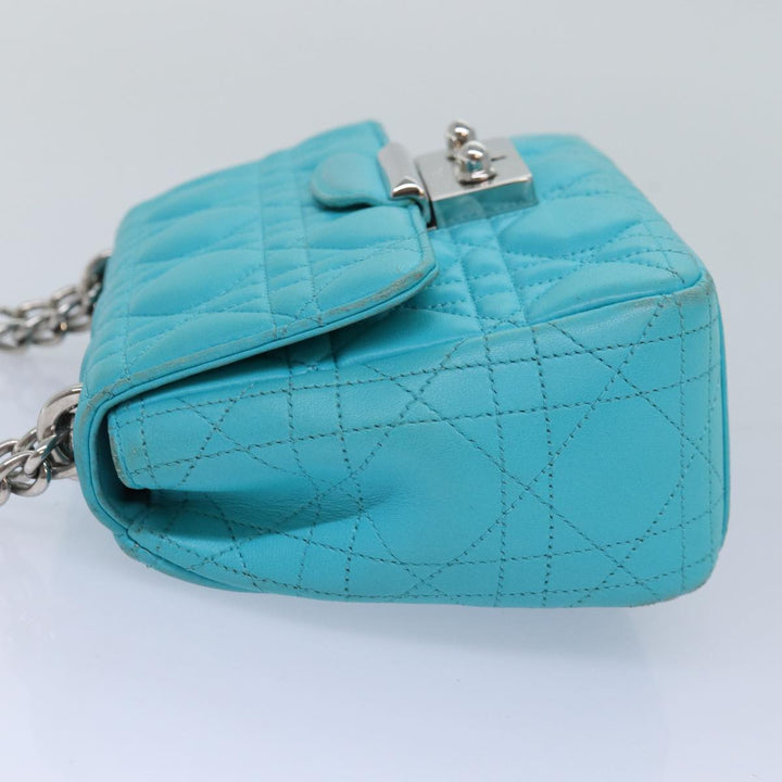 CHRISTIAN Top quality Dior Chain Canage Shoulder Bag Leather Blue Auth 82743
