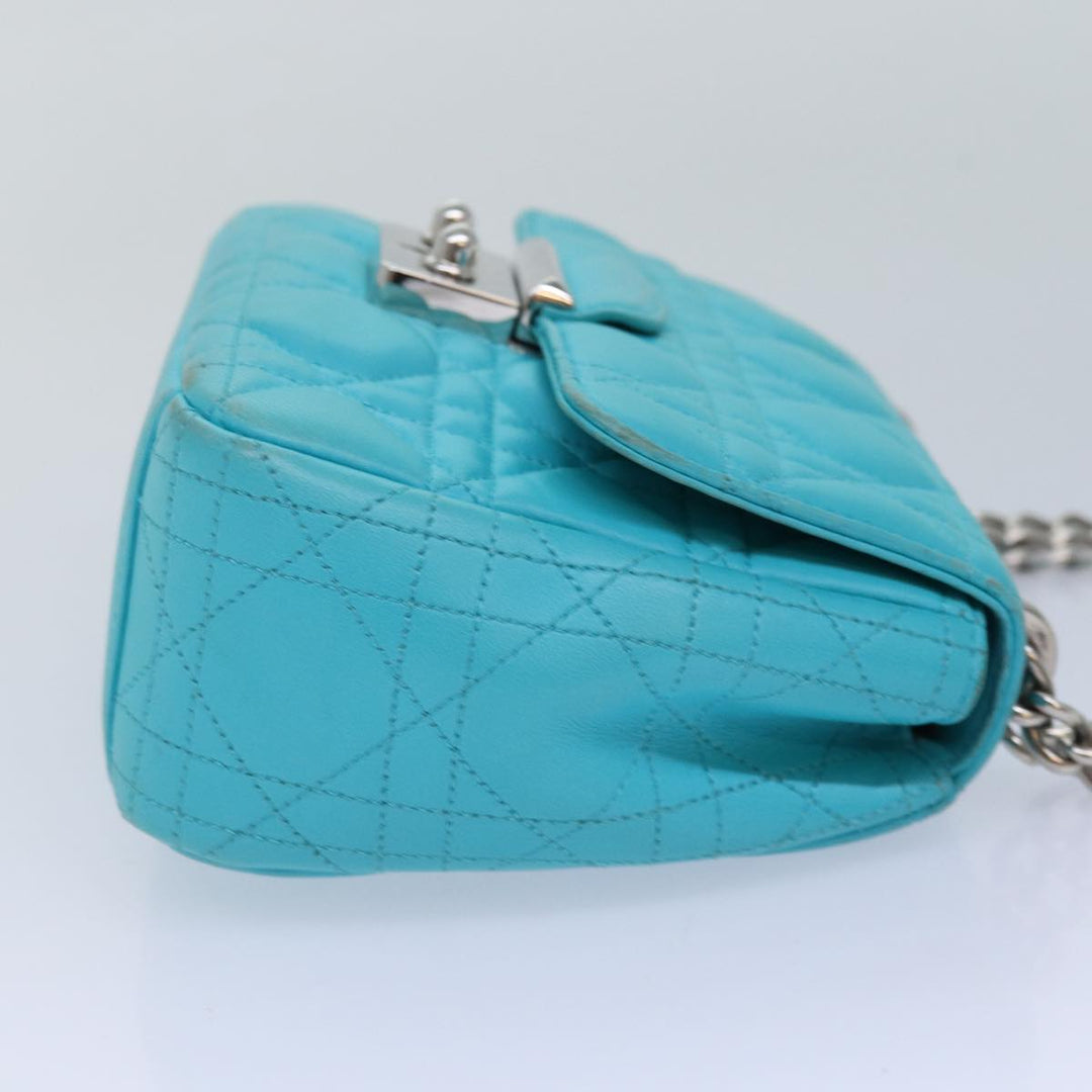 CHRISTIAN Top quality Dior Chain Canage Shoulder Bag Leather Blue Auth 82743