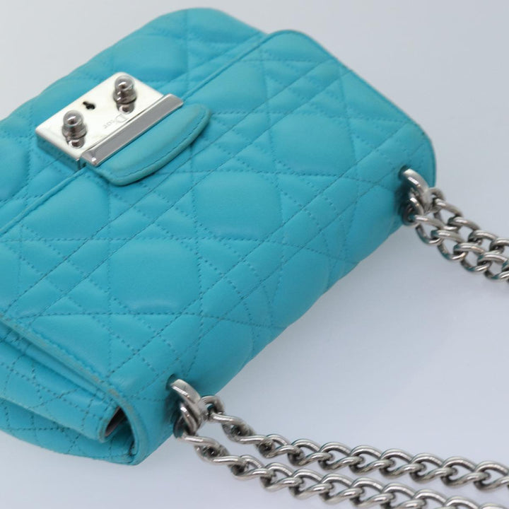 CHRISTIAN Top quality Dior Chain Canage Shoulder Bag Leather Blue Auth 82743
