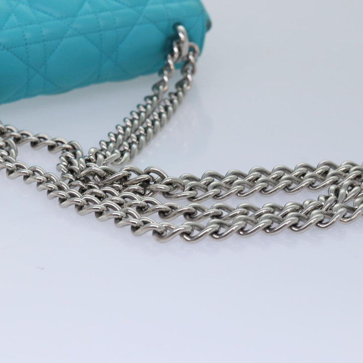 CHRISTIAN Top quality Dior Chain Canage Shoulder Bag Leather Blue Auth 82743