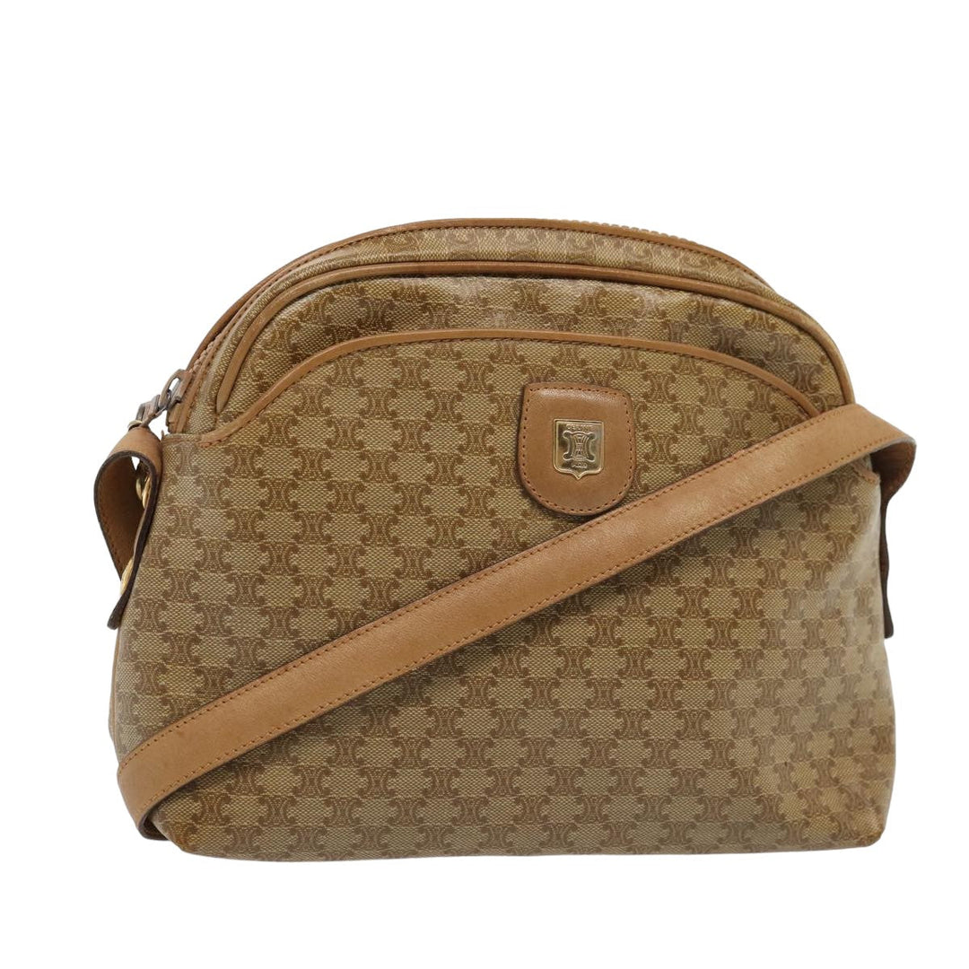 Celine Macadam Canvas Shoulder Bag Beige Auth 82866