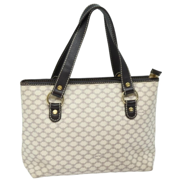 Celine Macadam Canvas Hand Bag PVC White Auth 82867