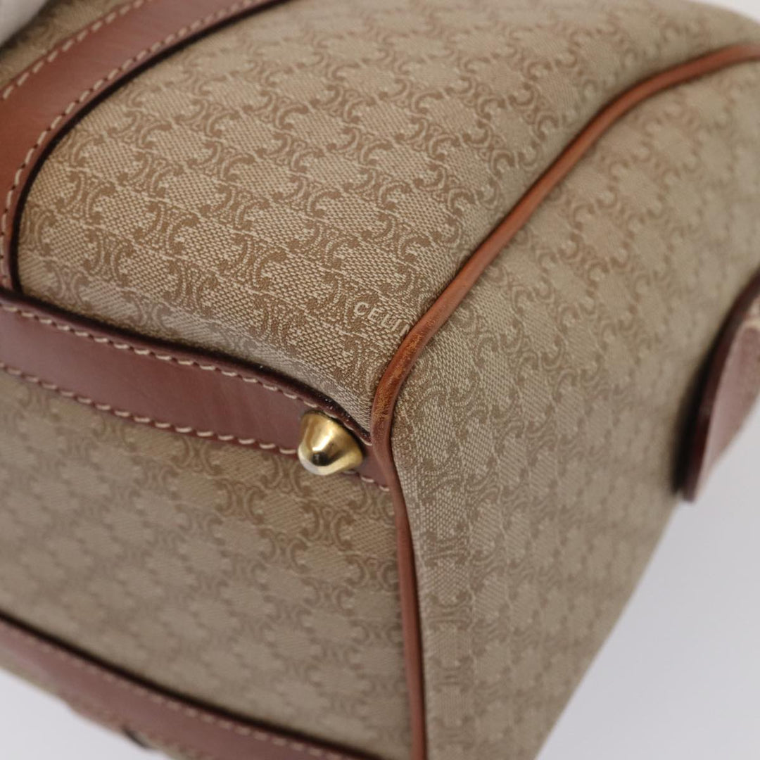 Celine Macadam Canvas Boston Bag PVC Leather Beige Auth 82895