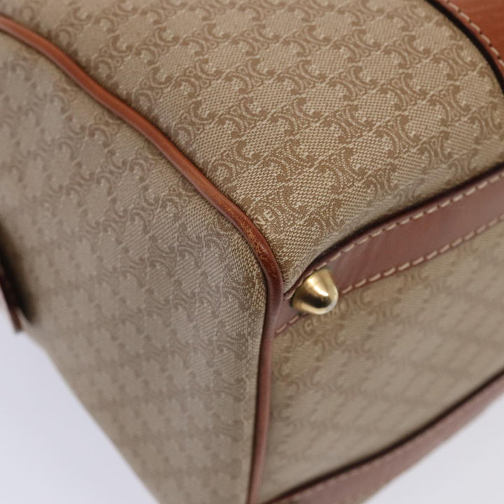 Celine Macadam Canvas Boston Bag PVC Leather Beige Auth 82895
