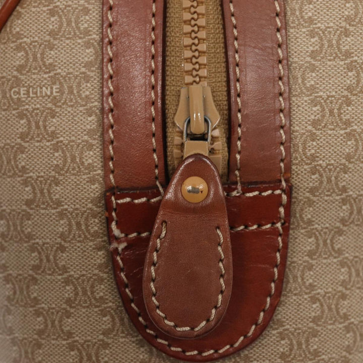 Celine Macadam Canvas Boston Bag PVC Leather Beige Auth 82895
