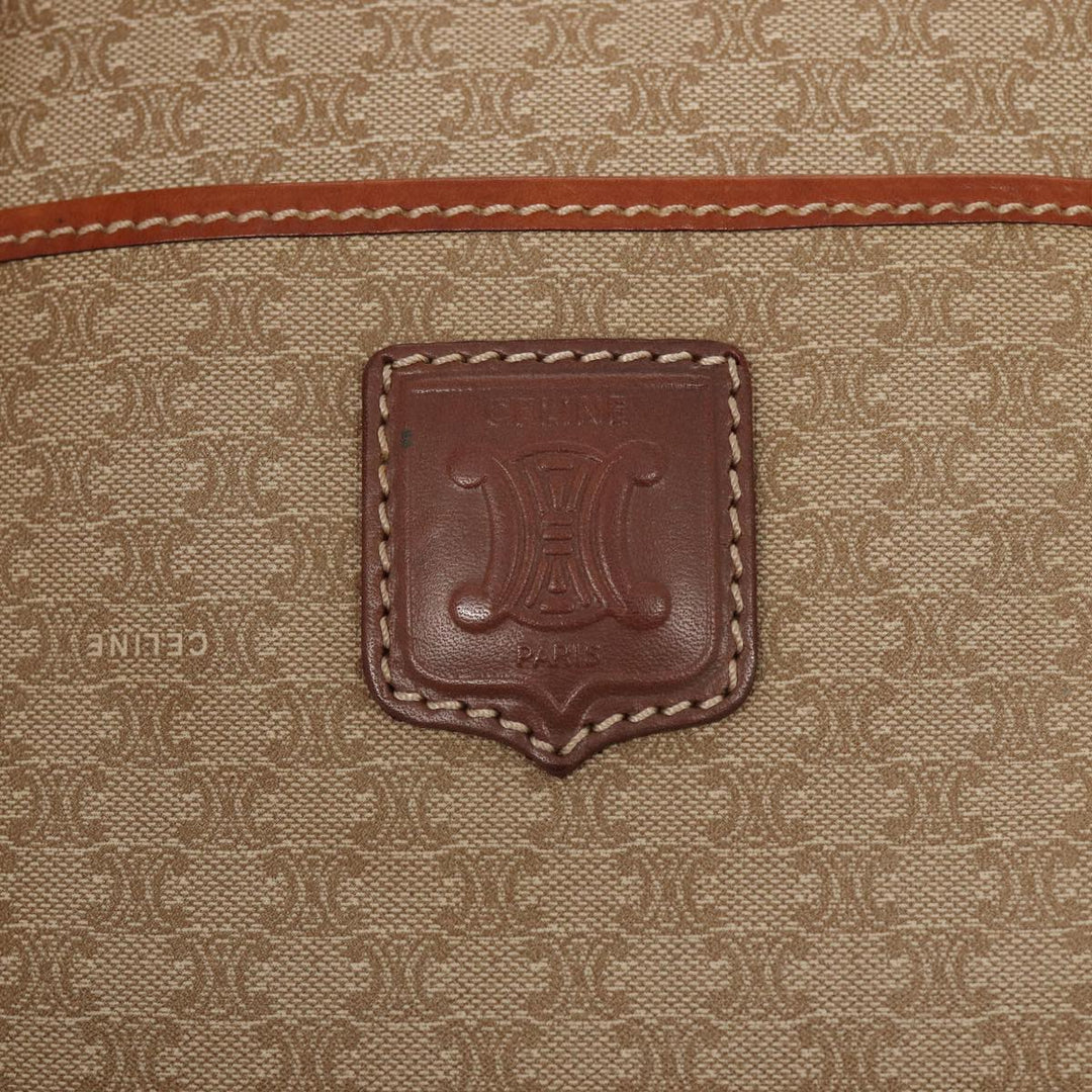Celine Macadam Canvas Boston Bag PVC Leather Beige Auth 82895