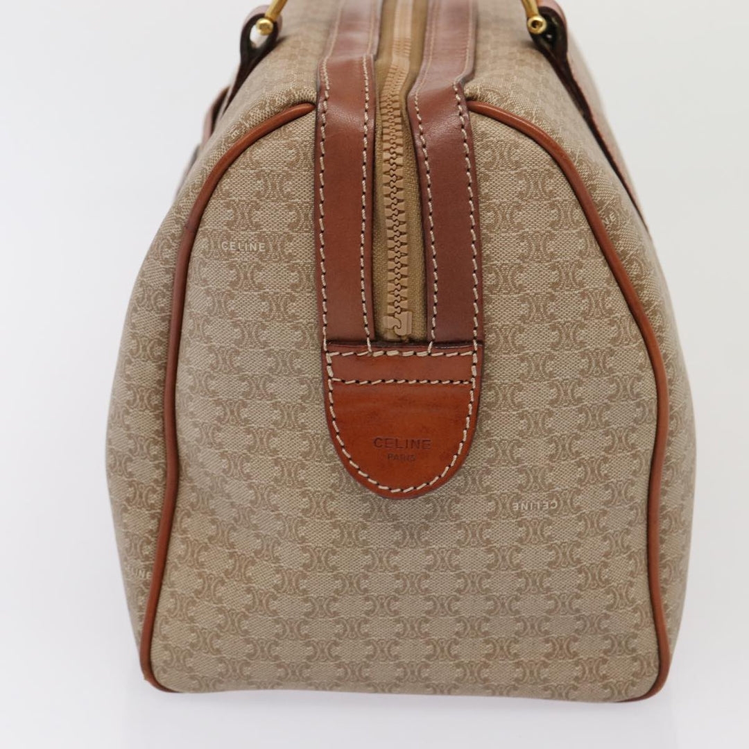 Celine Macadam Canvas Boston Bag PVC Leather Beige Auth 82895