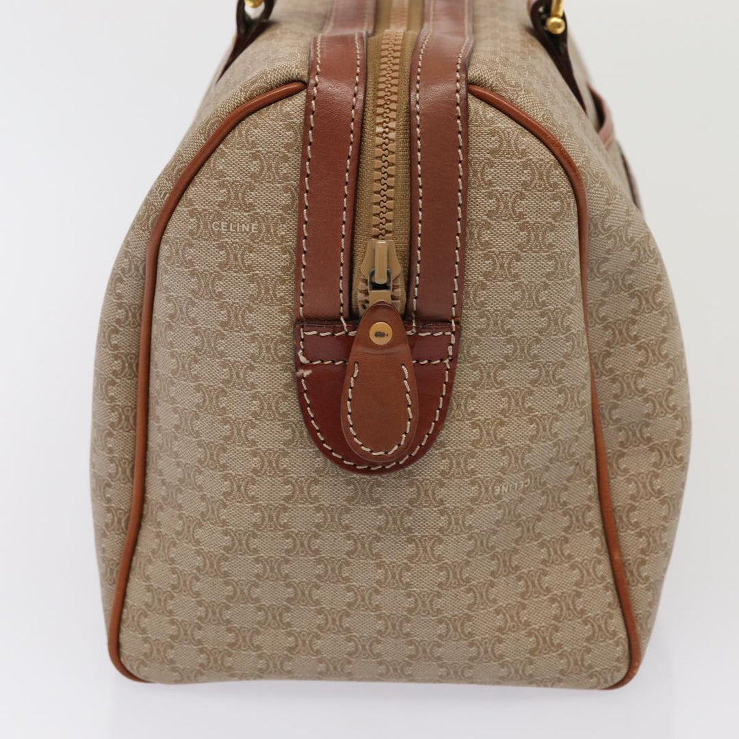 Celine Macadam Canvas Boston Bag PVC Leather Beige Auth 82895