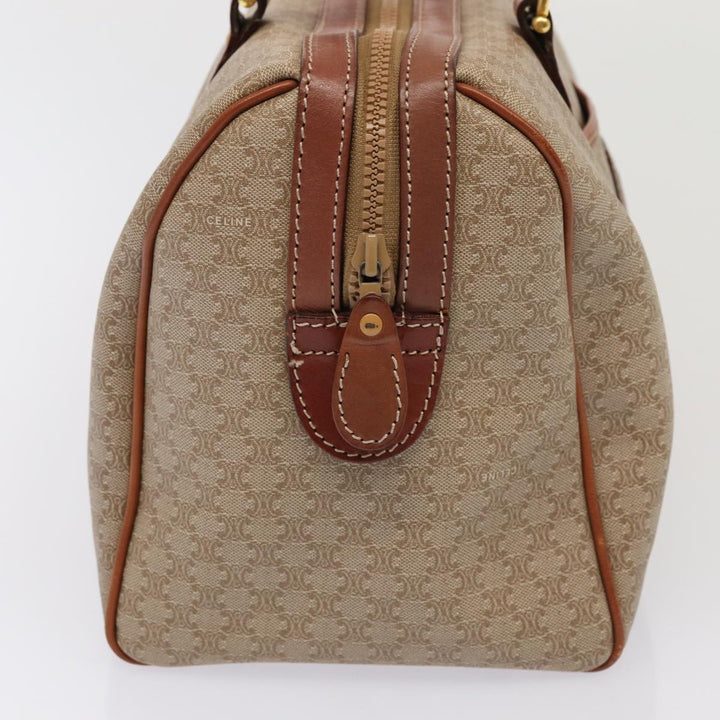 Celine Macadam Canvas Boston Bag PVC Leather Beige Auth 82895