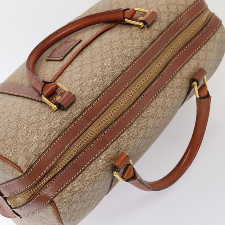 Celine Macadam Canvas Boston Bag PVC Leather Beige Auth 82895