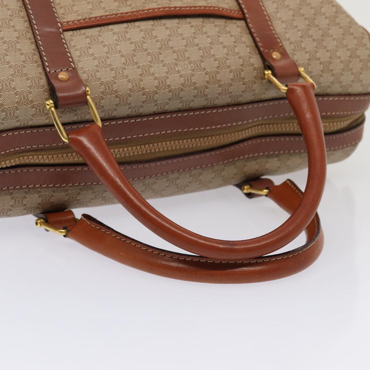 Celine Macadam Canvas Boston Bag PVC Leather Beige Auth 82895