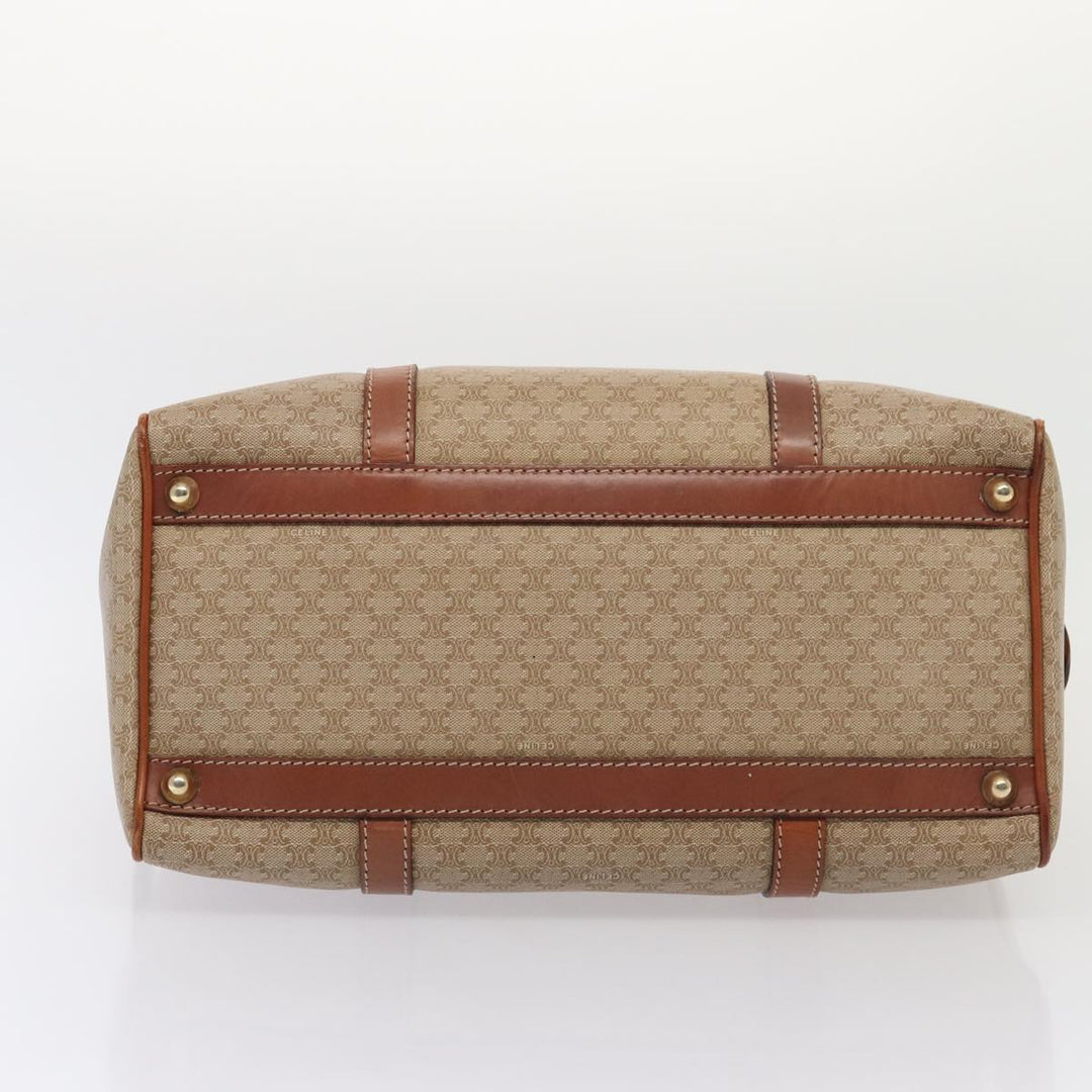 Celine Macadam Canvas Boston Bag PVC Leather Beige Auth 82895