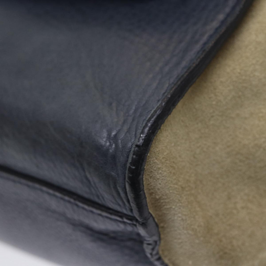 Celine Trapeze Hand Bag Leather Suede Navy Beige Auth 82897