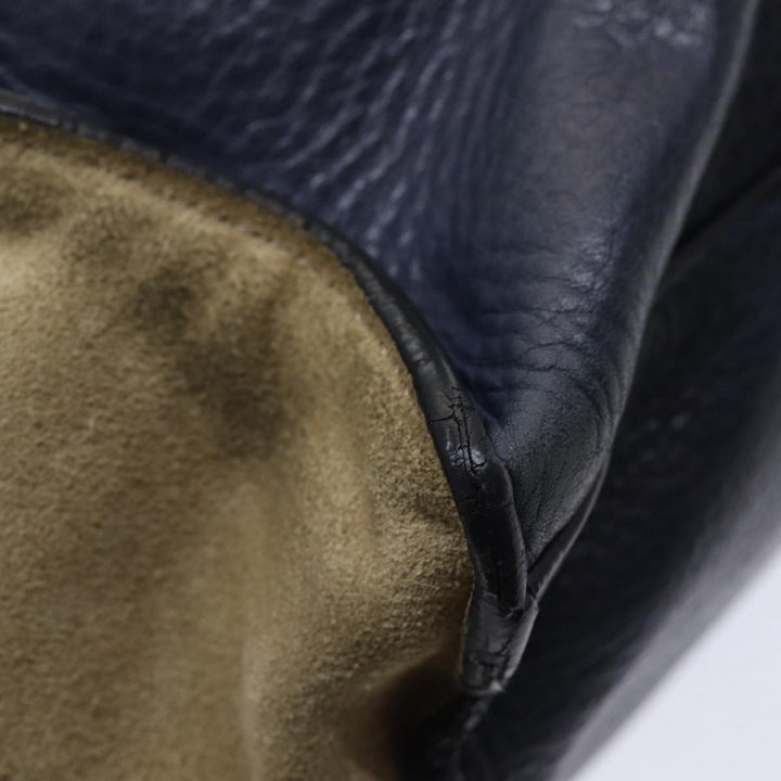 Celine Trapeze Hand Bag Leather Suede Navy Beige Auth 82897