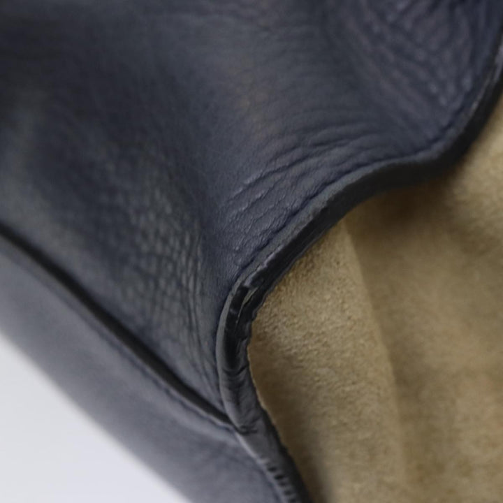Celine Trapeze Hand Bag Leather Suede Navy Beige Auth 82897