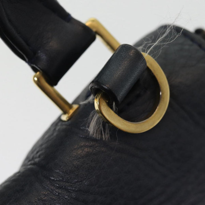 Celine Trapeze Hand Bag Leather Suede Navy Beige Auth 82897