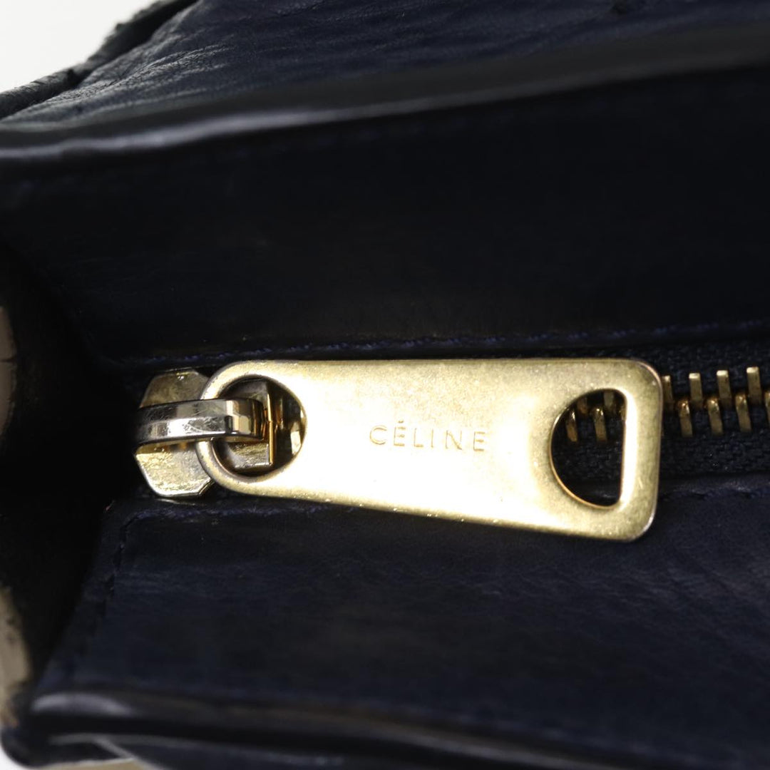 Celine Trapeze Hand Bag Leather Suede Navy Beige Auth 82897