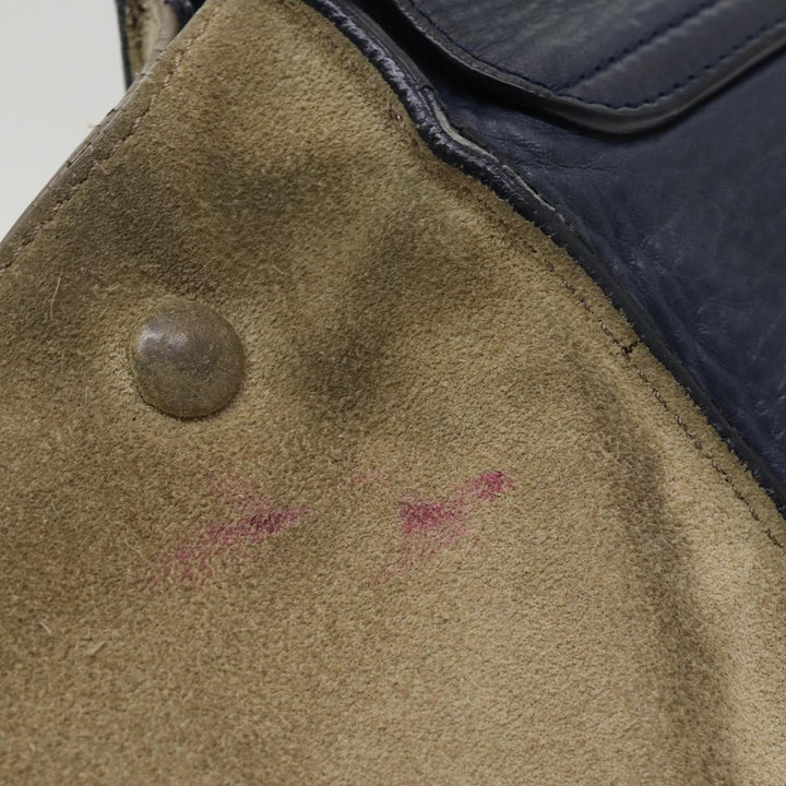Celine Trapeze Hand Bag Leather Suede Navy Beige Auth 82897