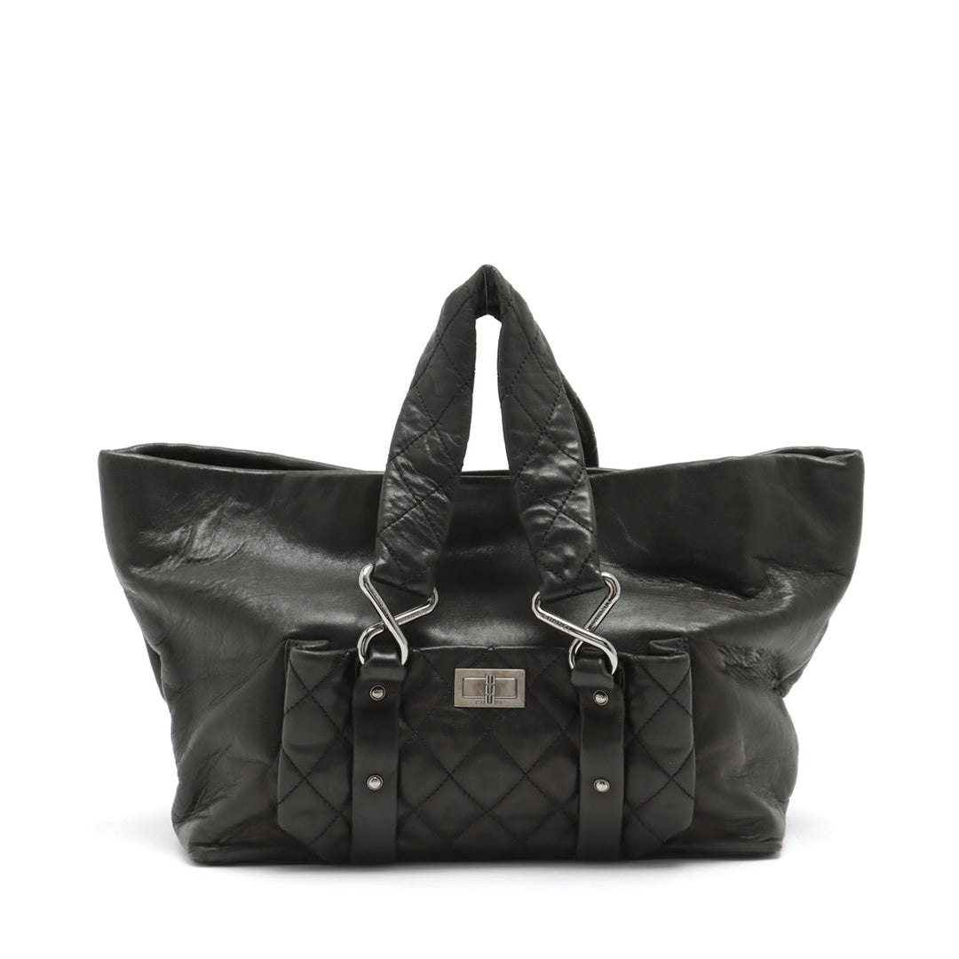 Top Quality Chanel 2.55 Leather Tote Bag Matrasse Black Silver Gold  11th