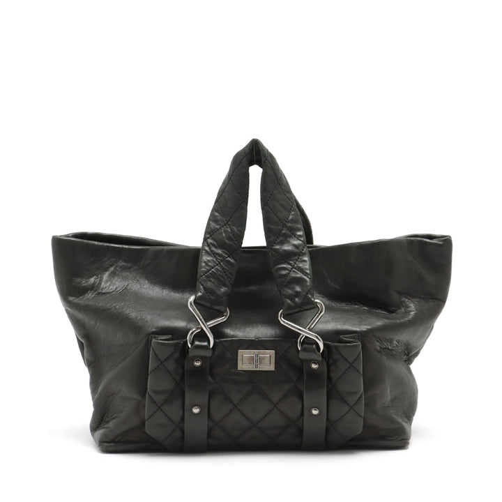 Top Quality Chanel 2.55 Leather Tote Bag Matrasse Black Silver Gold  11th