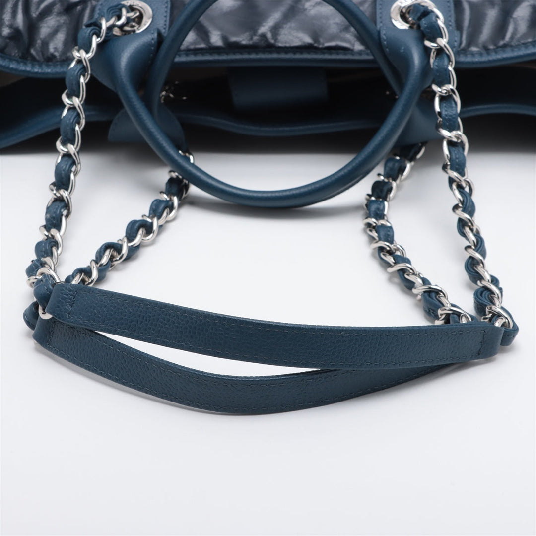 Top Quality Chanel Deauville GM Leather Chaintot Bag Blue Silver Gold