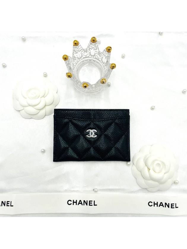 Classic CC logo caviar black card holder slot wallet silver AP0213 Chanel