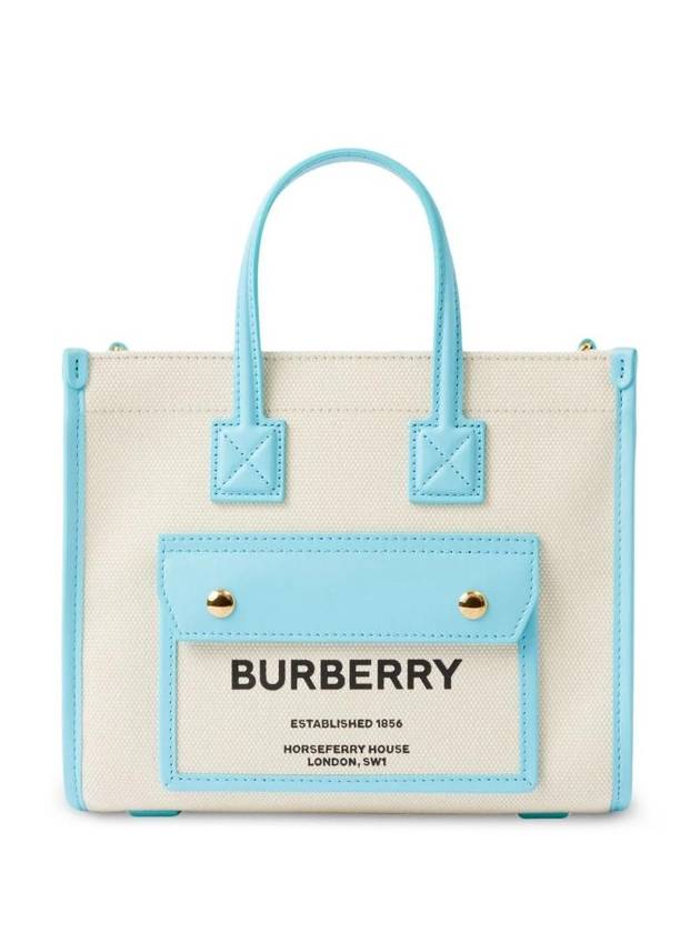 Burberry Logo Freya Mini Tote Bag Sky Blue Beige