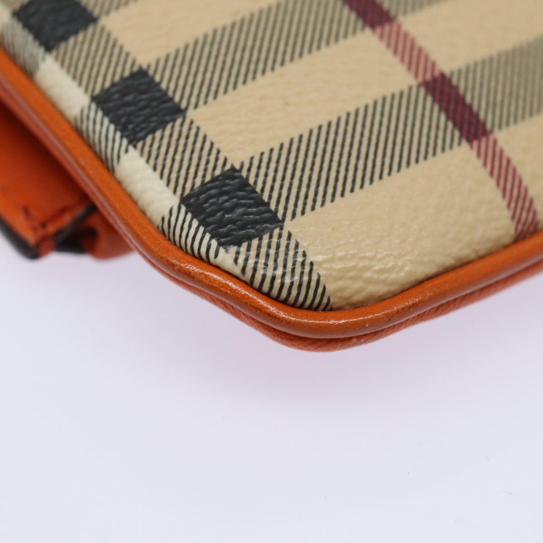 Burberry Nova Check Clutch Bag PVC Leather Beige Orange Auth 83126A