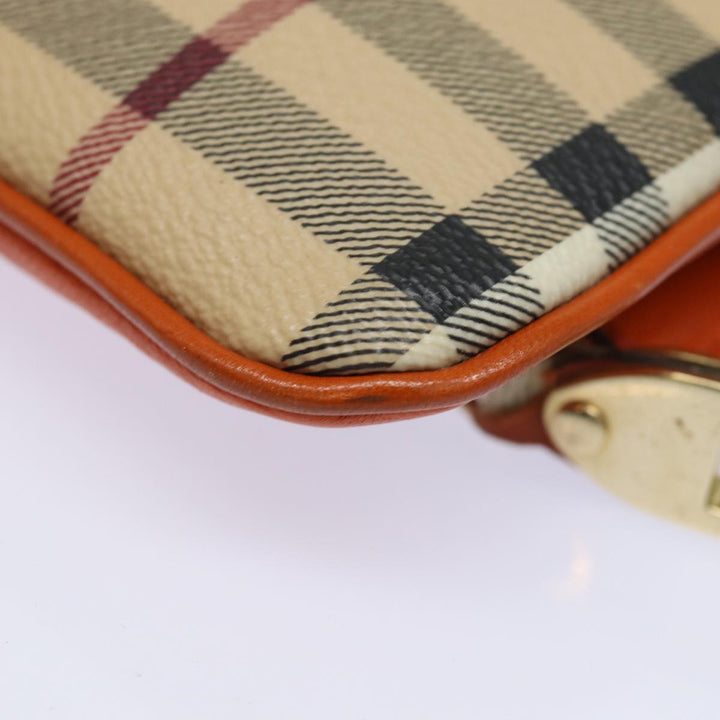 Burberry Nova Check Clutch Bag PVC Leather Beige Orange Auth 83126A