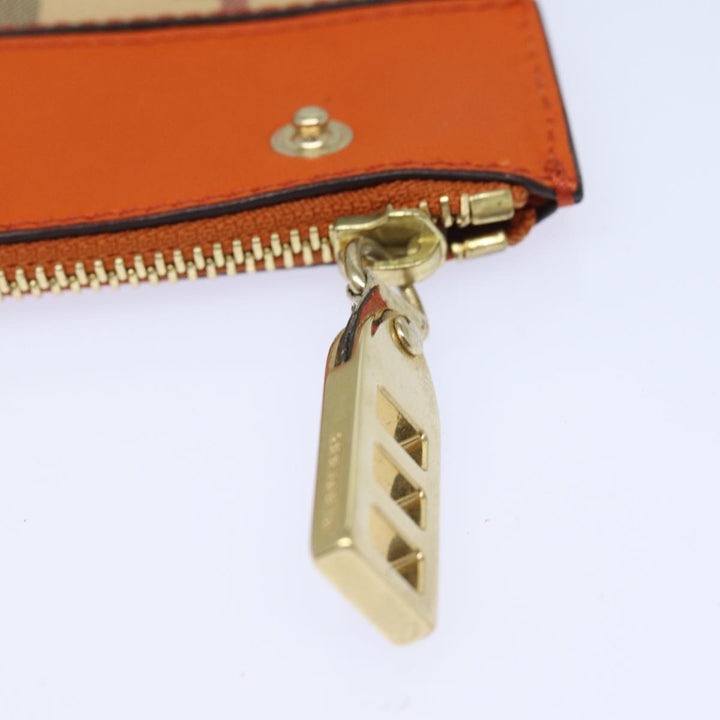 Burberry Nova Check Clutch Bag PVC Leather Beige Orange Auth 83126A