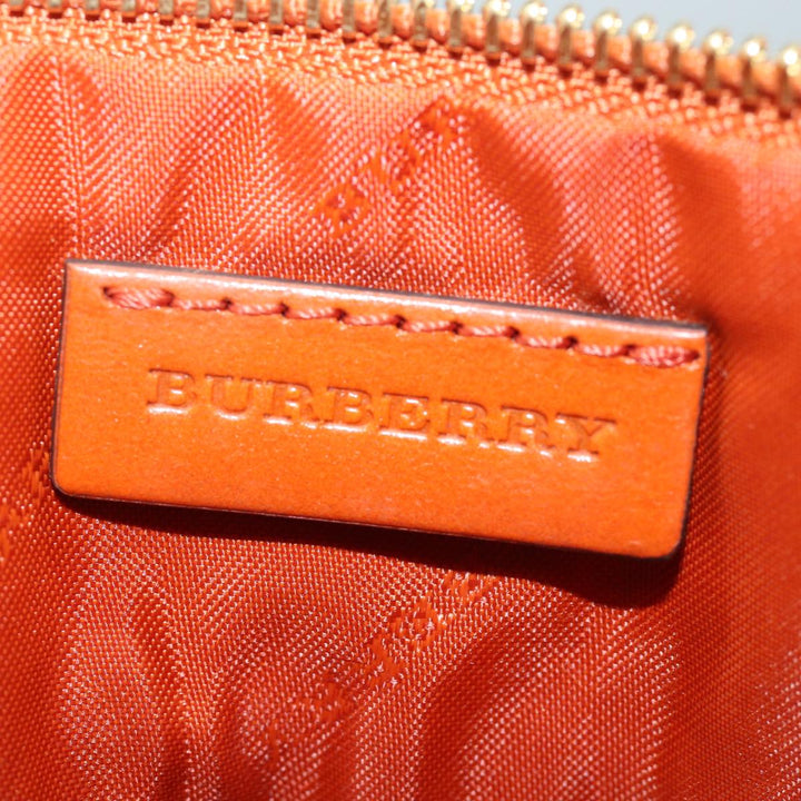 Burberry Nova Check Clutch Bag PVC Leather Beige Orange Auth 83126A