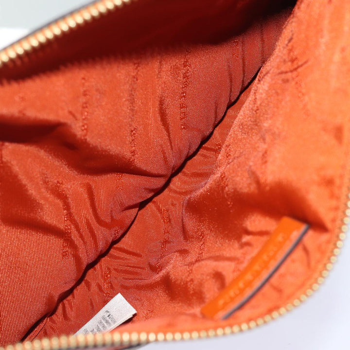 Burberry Nova Check Clutch Bag PVC Leather Beige Orange Auth 83126A