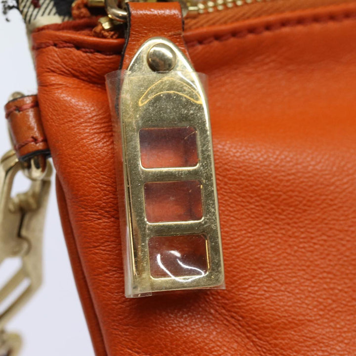 Burberry Nova Check Clutch Bag PVC Leather Beige Orange Auth 83126A