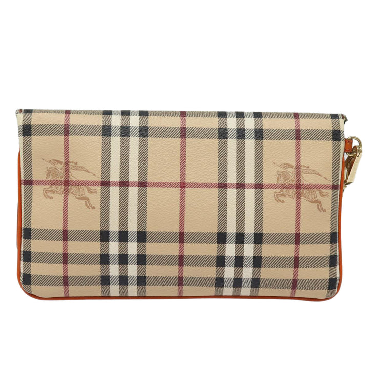 Burberry Nova Check Clutch Bag PVC Leather Beige Orange Auth 83126A