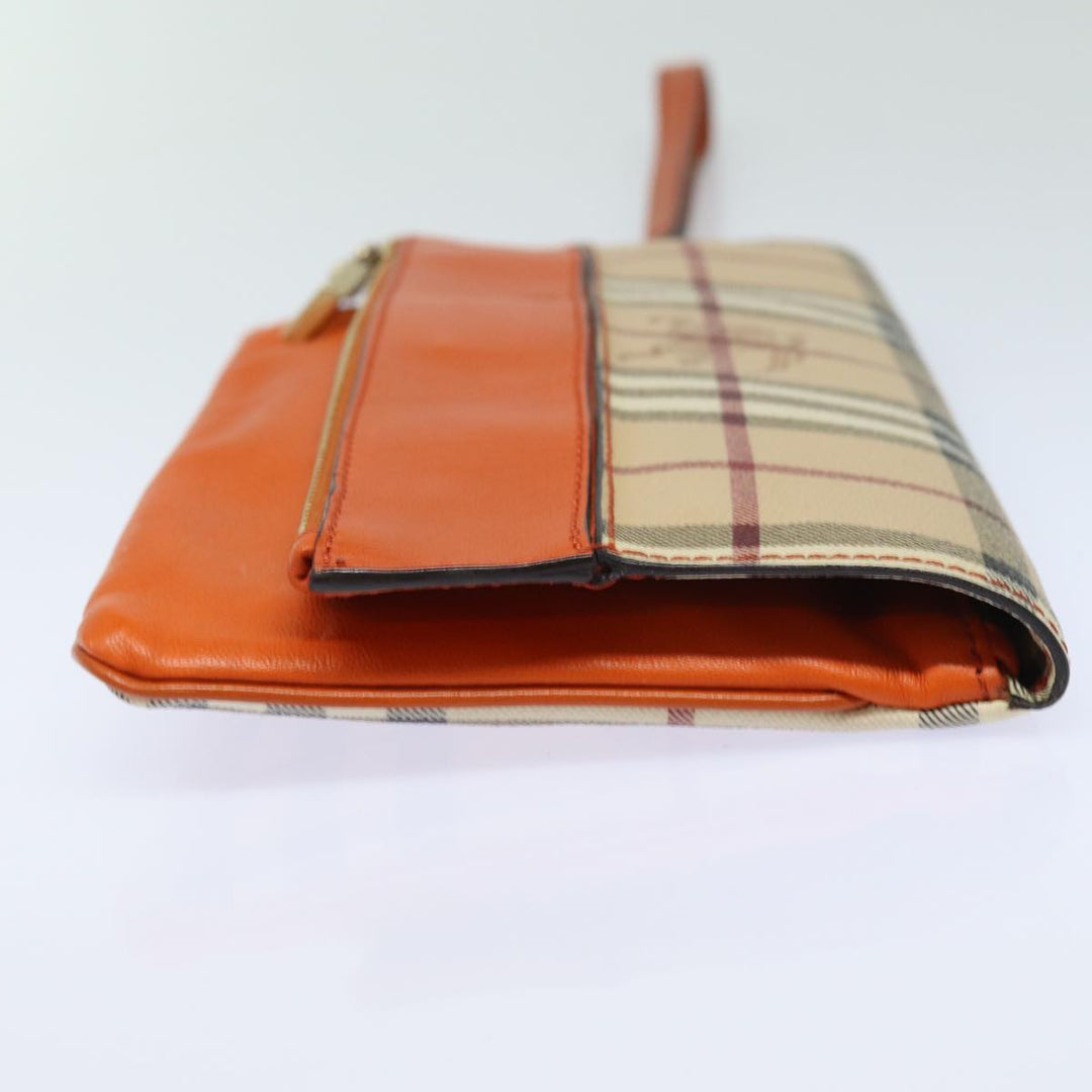 Burberry Nova Check Clutch Bag PVC Leather Beige Orange Auth 83126A