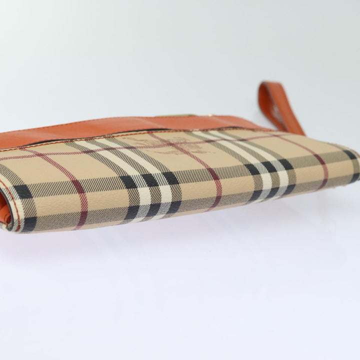 Burberry Nova Check Clutch Bag PVC Leather Beige Orange Auth 83126A