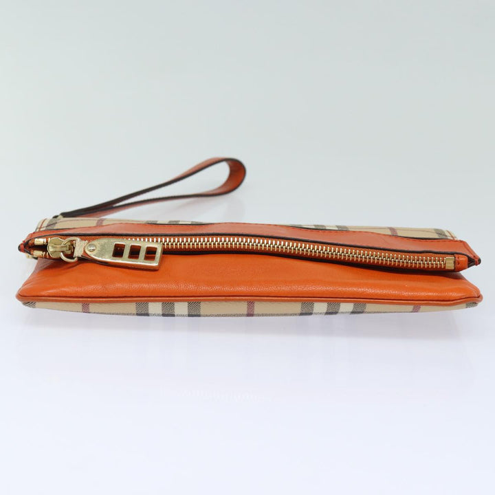 Burberry Nova Check Clutch Bag PVC Leather Beige Orange Auth 83126A