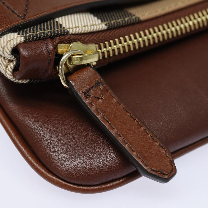 Burberry Nova Check Clutch Bag Canvas Leather Brown Auth 83127A